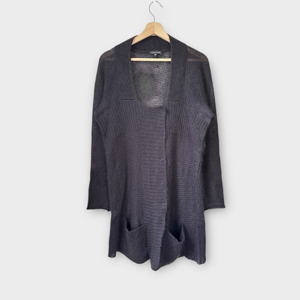 Eileen Fisher Washed Mohair Square Neck Cardigan Sweater, szie M